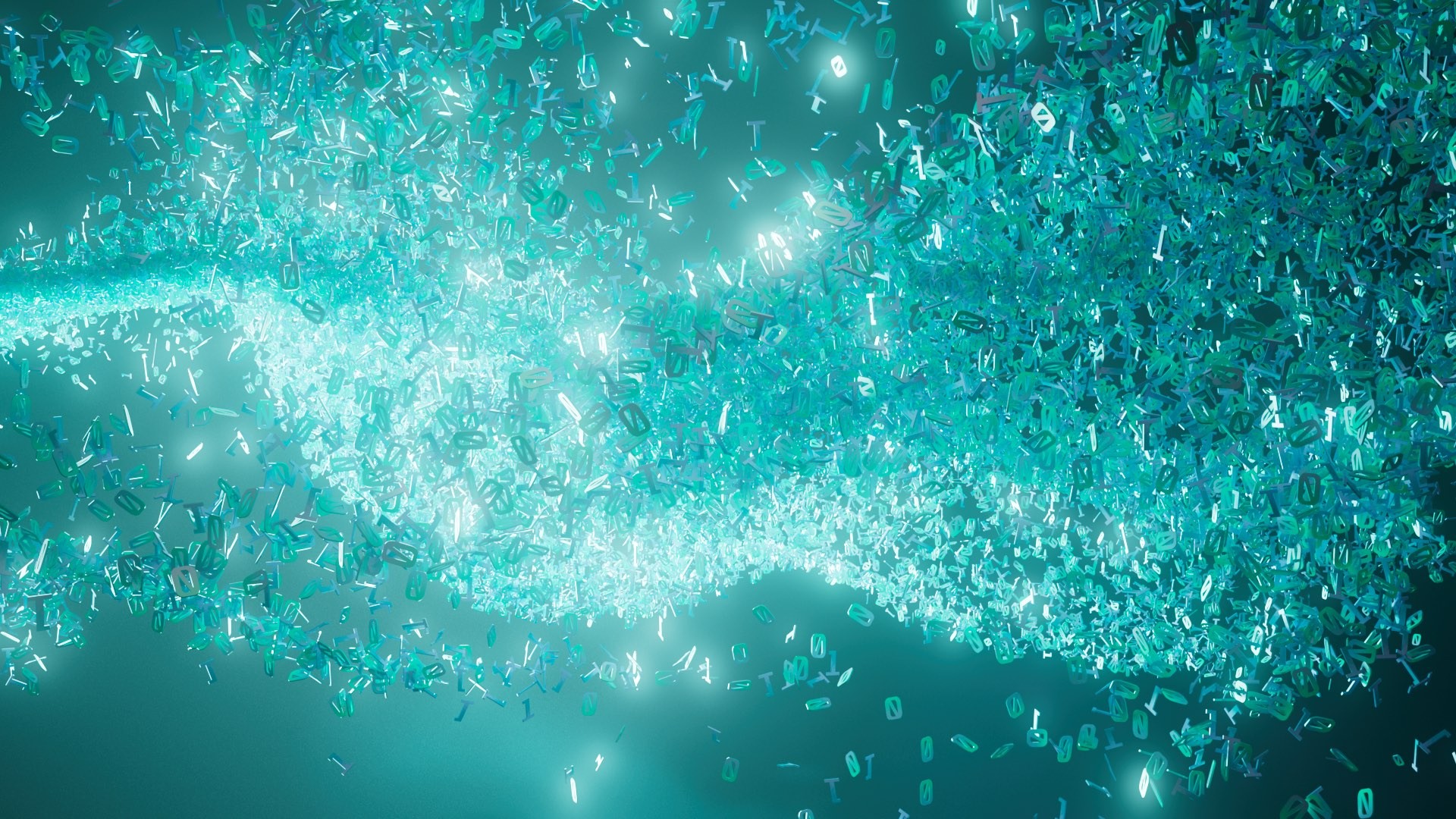 3d animation of Biological data in green and blue floating through the air.jpg
